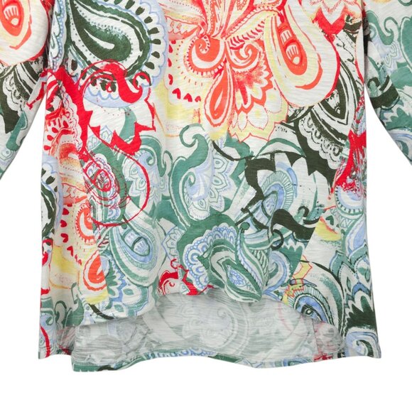 Chicos Floral Print Paisley Boho Top Womens 1 US M 3/4 Sleeve Scoop Neck Tunic - Picture 9 of 16